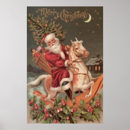 vintage kunst met santa-paardrijden poster