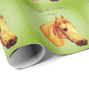 Vintage kunst paardenhoofd gepersonaliseerde verja cadeaupapier