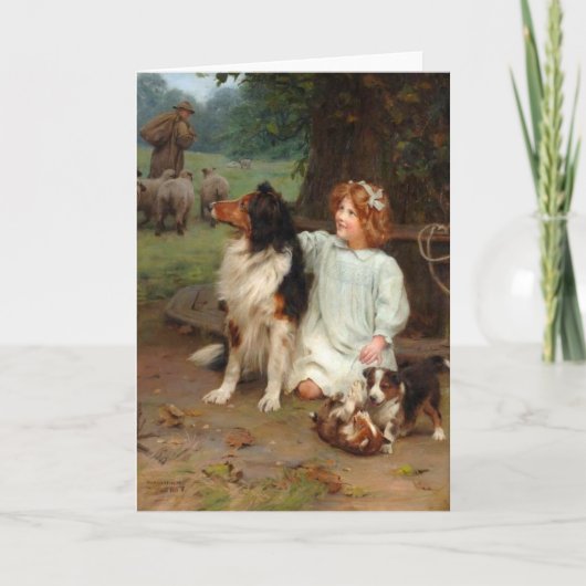 Vintage Kunstwerk - Meisje en Haar Collies, Kaart (Voorkant)
