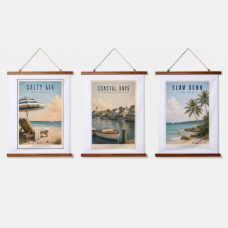 Vintage kust wanddecoratie set van 3 hangend wandkleed