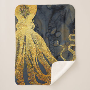 Vintage kustgebied Octopus Gold Black Blue Waterve Sherpa Deken