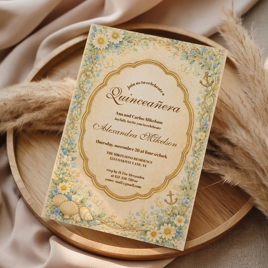 Vintage Kustmadelief Quinceañera Kaart