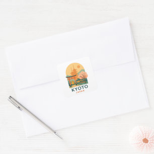 Vintage Kyoto Japan Minimalistische Pagode Elegant Vierkante Sticker