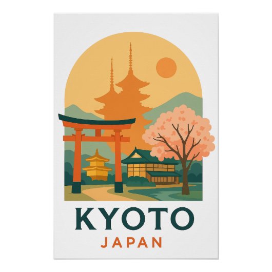 Vintage Kyoto Japan Travel Poster – Minimalist  (Voorkant)