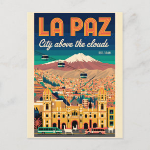 Vintage La Paz Bolivia Stadsgezicht Retro Reizen Briefkaart