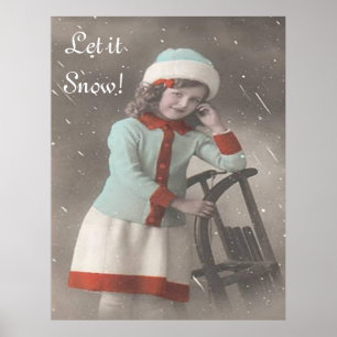 Vintage Laat het sneeuwmeisje in de kanaalrietuitg Poster