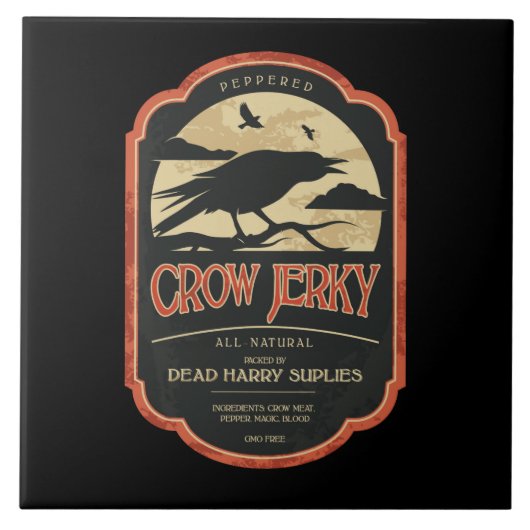 Vintage Label Halloween Crow Tile Trivet Tegeltje (Voorkant)