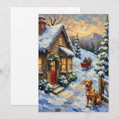 Vintage Labrador Retriever Christmas Cottage Feestdagenkaart (Voorkant / Achterkant)