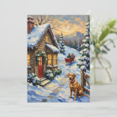 Vintage Labrador Retriever Christmas Cottage Feestdagenkaart (Staand voorkant)