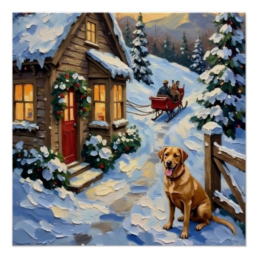 Vintage Labrador Retriever Christmas Cottage Perfect Poster (Voorkant)