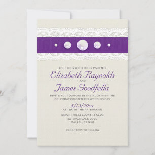 Vintage Lace and Pearl Wedding Invitations Kaart