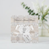 Vintage Lace Bow & Rustic Wood Vrijgezellenfeest Kaart (Staand voorkant)