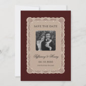 Vintage  Lace Burgundy Save the Date (Voorkant)