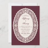 Vintage Lace Burgundy Wedding Invitation Kaart (Voorkant)
