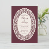 Vintage Lace Burgundy Wedding Invitation Kaart (Staand voorkant)