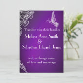 VINTAGE LACE & BUTTERFLIES PAARSE OMBRÉ Wedding Kaart (Staand voorkant)