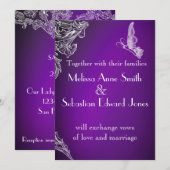 VINTAGE LACE & BUTTERFLIES PAARSE OMBRÉ Wedding Kaart (Voorkant / Achterkant)