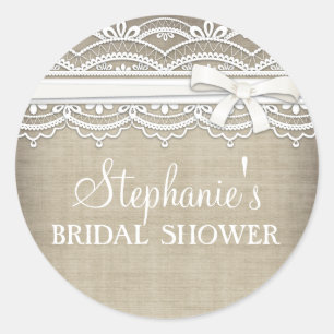 Vintage Lace en Linen Rustic Elegance Vrijgezellen Ronde Sticker