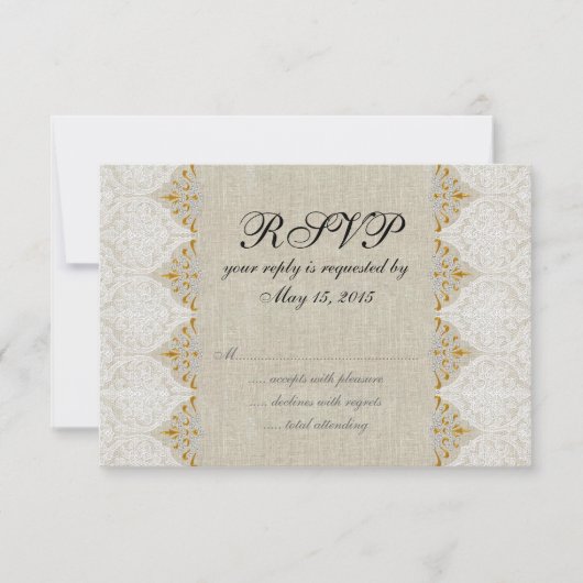 Vintage Lace Linen Rustic Wedding RSVP (Voorkant)