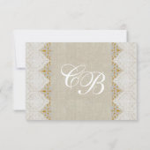 Vintage Lace Linen Rustic Wedding RSVP (Achterkant)