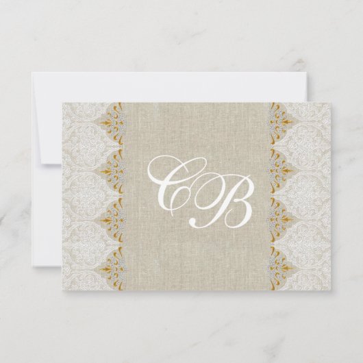 Vintage Lace Linen Rustic Wedding RSVP (Achterkant)