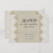 Vintage Lace Linen Rustic Wedding RSVP (Voorkant / Achterkant)