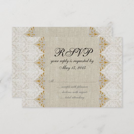 Vintage Lace Linen Rustic Wedding RSVP (Voorkant / Achterkant)