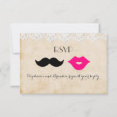 Vintage Lace Lips & Stache RSVP Kaartje (Achterkant)