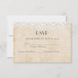 Vintage Lace Lips & Stache RSVP Kaartje
