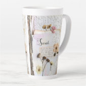 Vintage Lace Pressed Flower Shabby Chic Latte Mok (Rechterhoek)