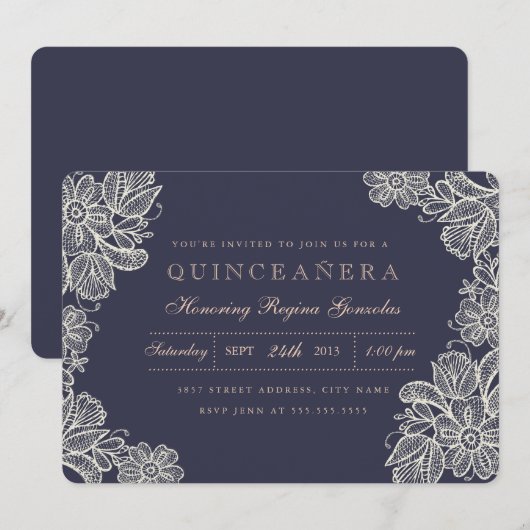 Vintage Lace Quinceañera Kaart (Voorkant / Achterkant)