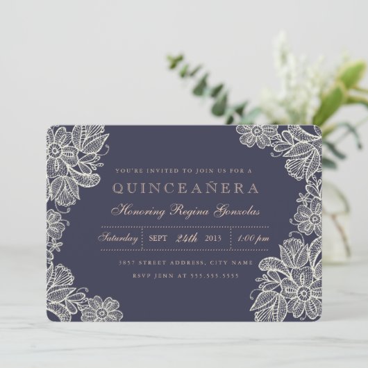 Vintage Lace Quinceañera Kaart (Staand voorkant)