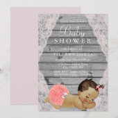 Vintage Lace Rustic Girl Baby shower Invite Kaart (Voorkant / Achterkant)
