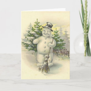 Vintage Lachende Sneeuwman Kaart