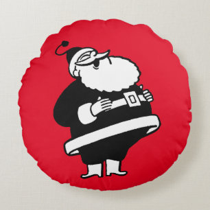 Vintage lacht kerstman op kerstrood rond kussen
