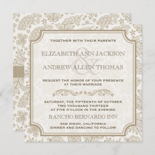 Vintage Lacy Leaves Fall Wedding Uitnodiging (Voorkant / Achterkant)