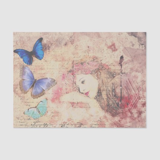 Vintage Lady en Butterfly Ephemera ontkoppeling Tissuepapier (Voorkant)