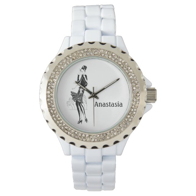 Vintage Lady in Black and White Horloge (Voorkant)