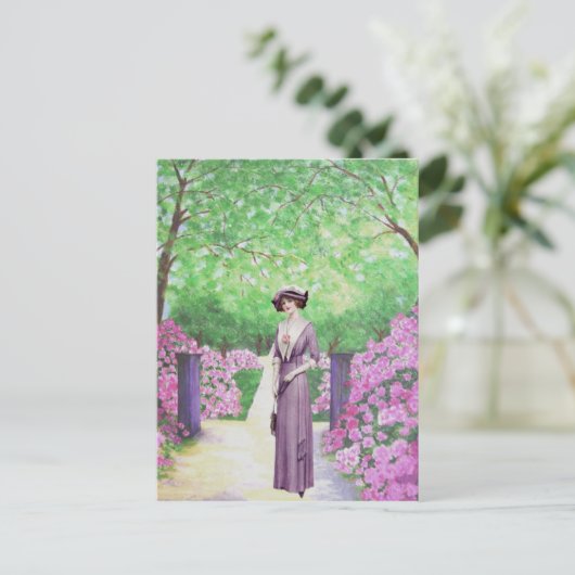 Vintage Lady Rhododendron Garden Briefkaart (Staand voorkant)