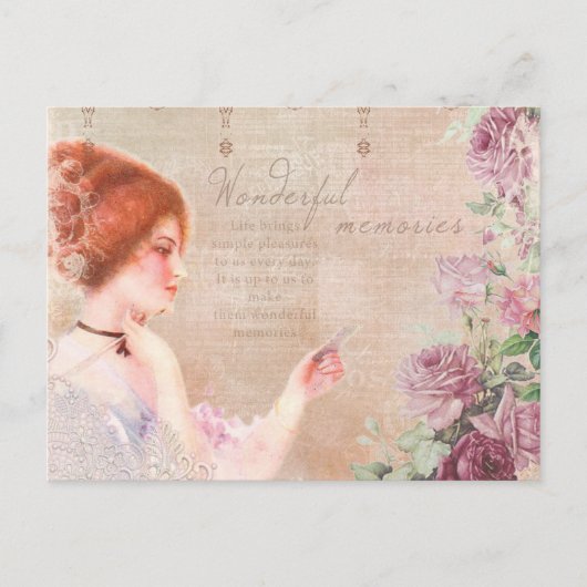 Vintage Lady Wonderful Memories Ephemera Postkaart (Voorkant)
