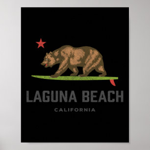 Vintage Laguna Beach Californië Beer Surfen Souven Poster