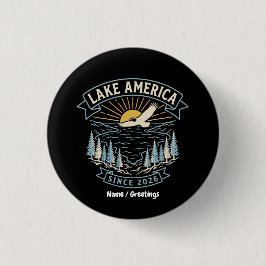 Vintage Lake America Wildernis Kunst Retro Zonsopg Ronde Button 3,2 Cm