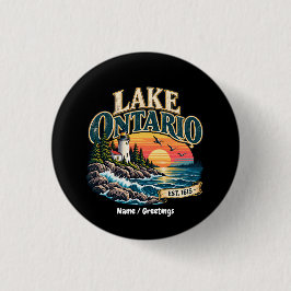 Vintage Lake Ontario Vuurtoren Zonsondergang Grafi Ronde Button 3,2 Cm
