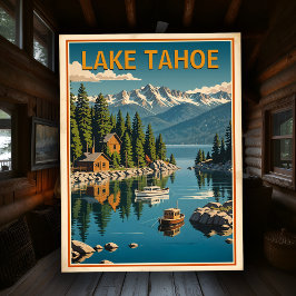 Vintage Lake Tahoe Retro Natuur Landschap Rustiek Briefkaart