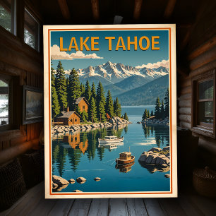 Vintage Lake Tahoe Retro Natuur Landschap Rustiek Briefkaart