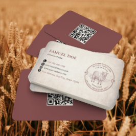 Vintage Lamb Sheep Farm LOGO QR Code Red Visitekaartje