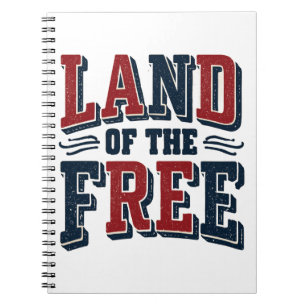 Vintage Land of the Free Patriottische Typografie Notitieboek
