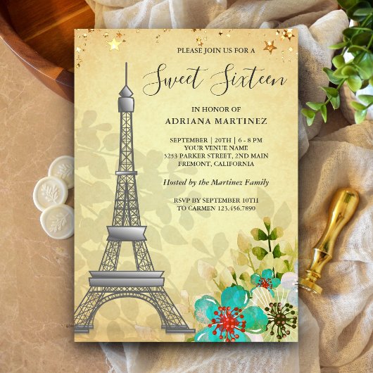 Vintage Landelijke Bloemen Eiffeltoren Sweet Sixte Kaart