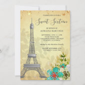 Vintage Landelijke Bloemen Eiffeltoren Sweet Sixte Kaart (Voorkant)