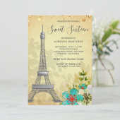 Vintage Landelijke Bloemen Eiffeltoren Sweet Sixte Kaart (Staand voorkant)